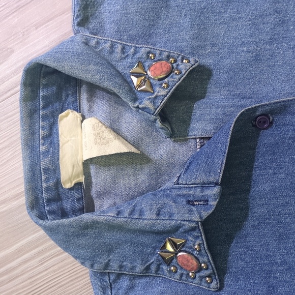 Randy With Love S Pink Embellished Denim Shirt Vintage Made In USA Western Wear - Picture 4 of 16